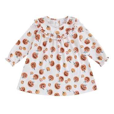 Long Sleeve Halloween Pumpkins Toddler Dress