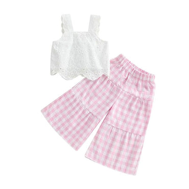 Eyelet Top Plaid Pants Toddler Set Pink 9-12 M