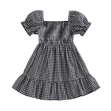 Puff Sleeve Plaid Toddler Dress Black 12-18 M