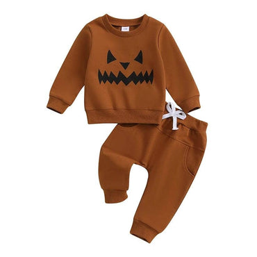 Pumpkin Face Halloween Baby Set Brown 3-6 M