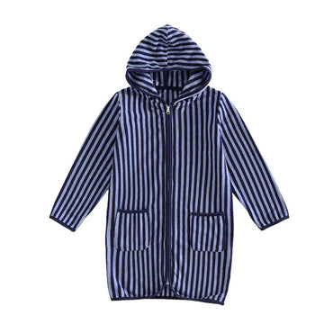 Long Sleeve Striped Toddler Bathrobe Navy Blue 2T