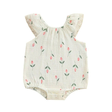 Fly Sleeve Floral Lace Baby Romper