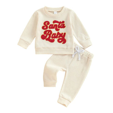 Long Sleeve Waffle Santa Baby Set