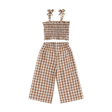 Crop Top Checkered Toddler Set Brown 9-12 M