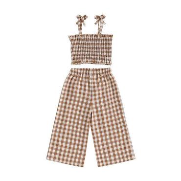 Crop Top Checkered Toddler Set Brown 9-12 M