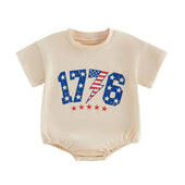 Short Sleeve Independence Day Baby Bodysuit Beige 0-3 M