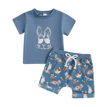Short Sleeve Cool Easter Bunny Baby Set Blue 3-6 M