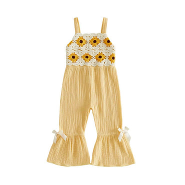 Sleeveless Crochet Flared Toddler Jumpsuit Yellow 9-12 M