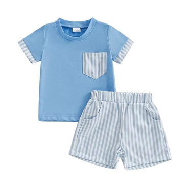 Short Sleeve Striped Shorts Baby Set Blue 3-6 M