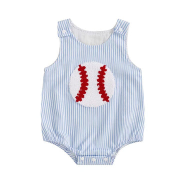 Sleeveless Striped Baseball Baby Romper