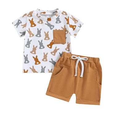 Easter Bunny Brown Shorts Baby Set