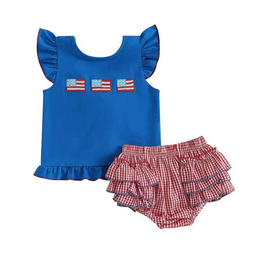 Independence Day Plaid Shorts Baby Set