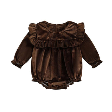 Long Sleeve Solid Velvet Baby Romper Brown 0-3 M
