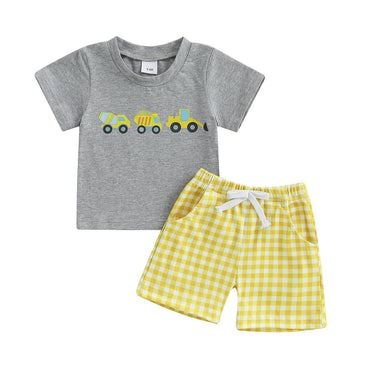 Short Sleeve Truck Lover Plaid Baby Set