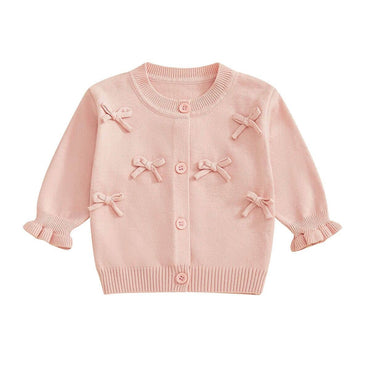 Solid Bows Baby Cardigan Pink 3-6 M
