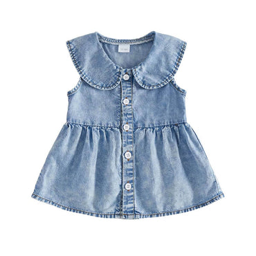 Sleeveless Collar Denim Toddler Dress