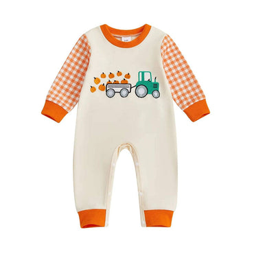 Long Sleeve Tractor Pumpkin Baby Jumpsuit