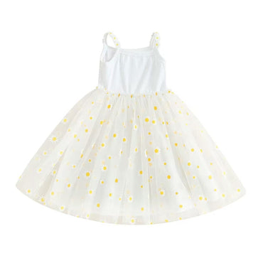 Sleeveless Daisy Tulle Toddler Dress White 6-9 M