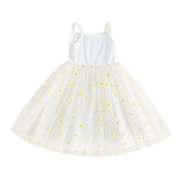 Sleeveless Daisy Tulle Toddler Dress White 6-9 M