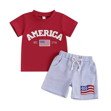Short Sleeve America Striped Shorts Toddler Set