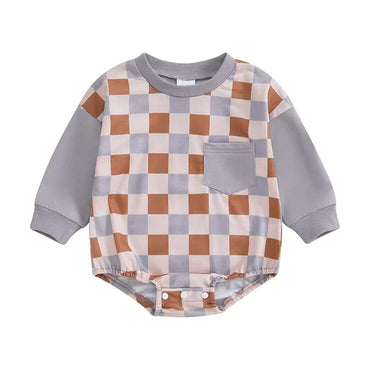 Long Sleeve Plaid Baby Bodysuit Purple 0-3 M