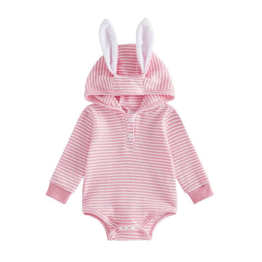 Long Sleeve Bunny Pink Striped Baby Bodysuit