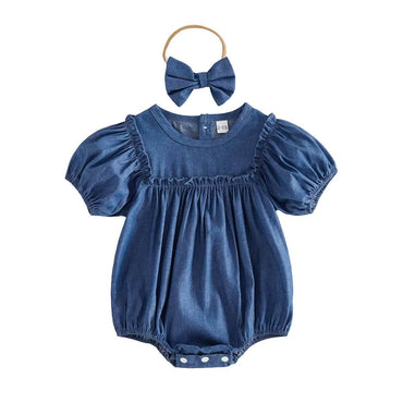 Puff Sleeve Denim Baby Romper