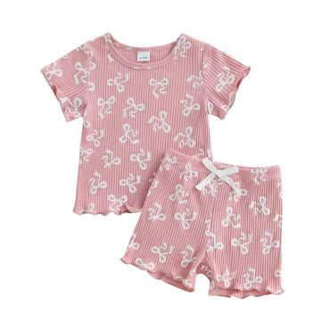 Short Sleeve Bows Toddler Set Pink 9-12 M