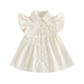 Fly Sleeve Solid Collar Toddler Dress