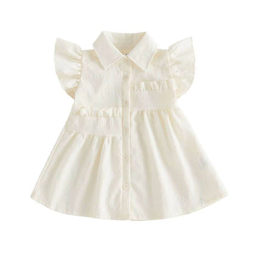 Fly Sleeve Solid Collar Toddler Dress