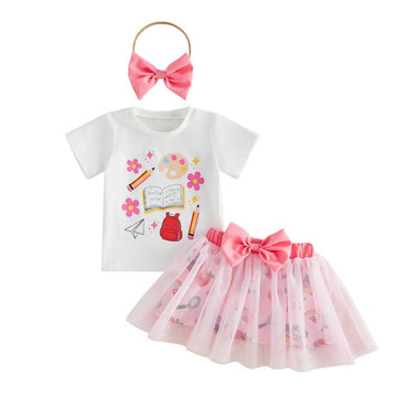 Short Sleeve School Tulle Skirt Toddler Set