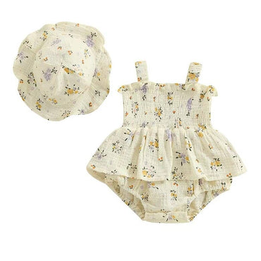 Sleeveless Smocked Floral Baby Romper