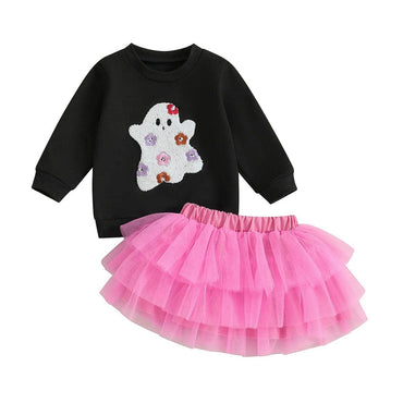 Long Sleeve Ghost Tulle Skirt Toddler Set Black 2T