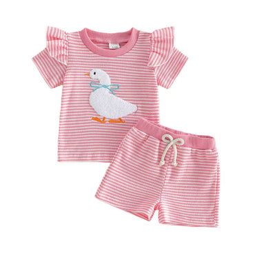 Short Sleeve Striped Goose Baby Set