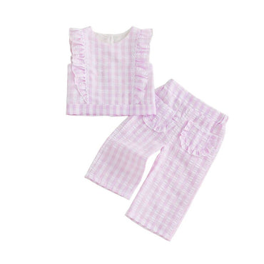 Sleeveless Gingham Ruffled Toddler Set Pink 12-18 M