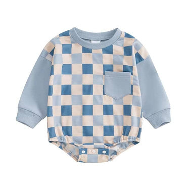 Long Sleeve Plaid Baby Bodysuit Blue 3-6 M