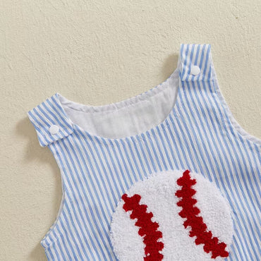Sleeveless Striped Baseball Baby Romper