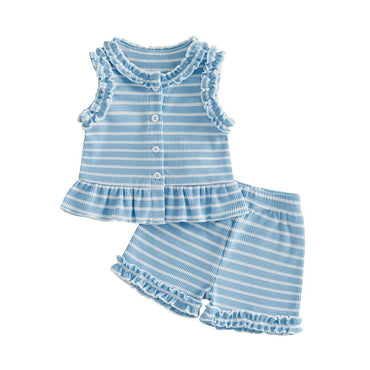 Sleeveless Ruffle Striped Toddler Set Blue 9-12 M