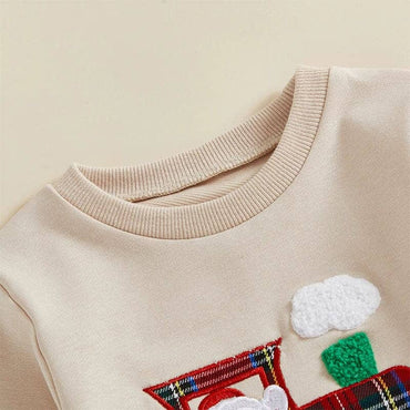 Long Sleeve Plaid Christmas Train Baby Set