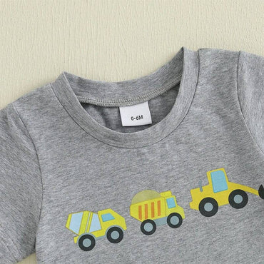 Short Sleeve Truck Lover Plaid Baby Set