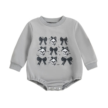 Long Sleeve Halloween Bows Baby Bodysuit Gray 0-3 M