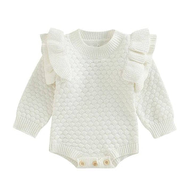 Long Sleeve Solid Ruffles Baby Romper White 3-6 M