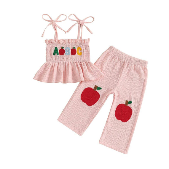 Tie Up Straps Apple Pants Toddler Set Pink 9-12 M