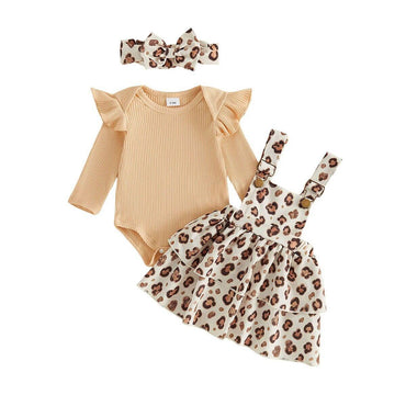 Long Sleeve Leopard Skirt Baby Set Sets The Trendy Toddlers Beige 0-3 M