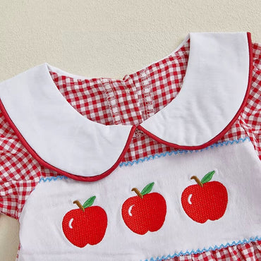 Puff Sleeve Collar Apple Checkered Toddler Set