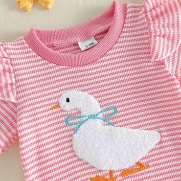 Short Sleeve Striped Goose Baby Set