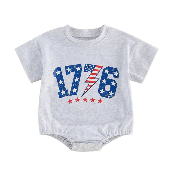 Short Sleeve Independence Day Baby Bodysuit Gray 0-3 M