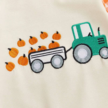 Long Sleeve Tractor Pumpkin Baby Jumpsuit