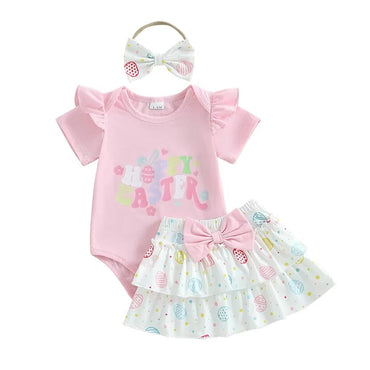 Happy Easter Tiered Skirt Baby Set Pink 0-3 M