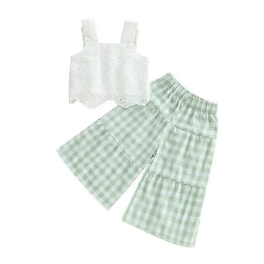 Eyelet Top Plaid Pants Toddler Set Green 9-12 M